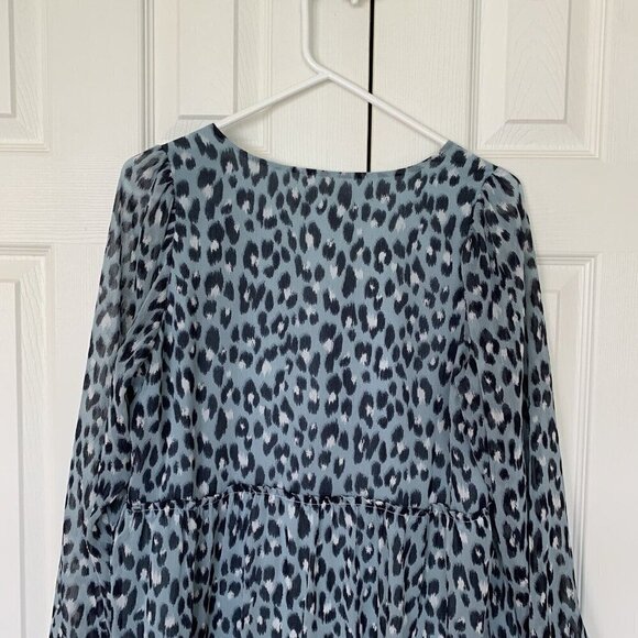 Loft Light Blue Small Snow Leopard Print V-Neck Swing Dress - Picture 8 of 15